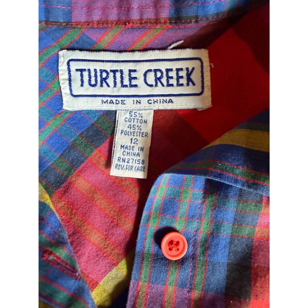 Vintage Turtle Creek Plaid Button Shirt Red Blue Yellow Size 12 Shoulder‎ Pad - Picture 3 of 5